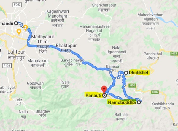 Dhulikhel, Namobuddha, Panauti, Nepal tour, cultural richness, serene beauty, Kathmandu,-Map