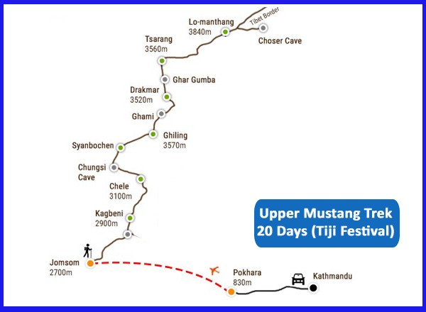 Trekking in nepal Tiji festival Trek in Nepal Mustang trekking-Map