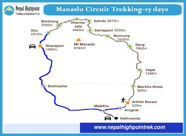 Manaslu Circuit Trekking, Nepal High Point, remote Himalaya adventure-Map