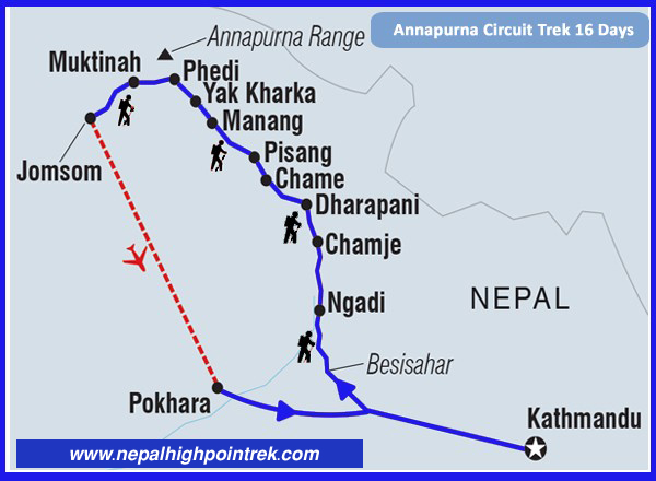 Annapurna Circuit Trekking, Nepal High Point, Annapurna massif trek, Thorong-La Pass-Map