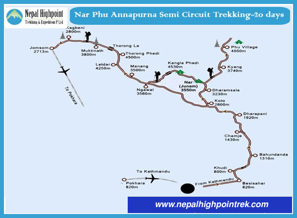 Nar-Phu Trek, Annapurna Semi Circuit, Nepal trekking, remote highlands,-Map
