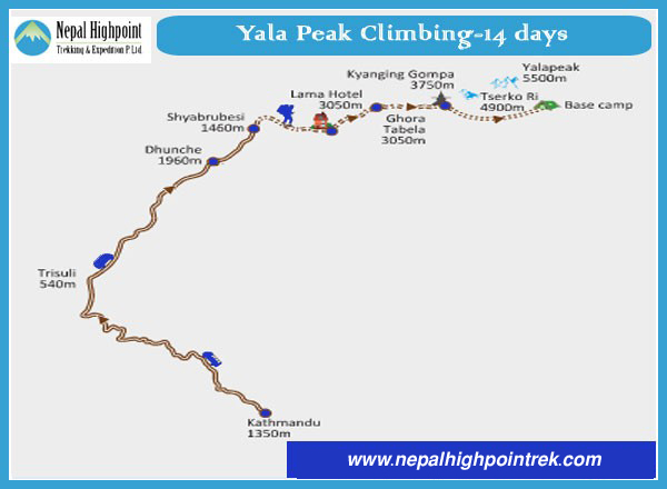 ala Peak, trekking, peak climbing, Nepal, Langtang region, 5,732 meters-Map