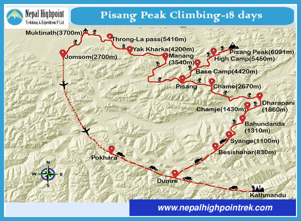 Pisang Peak climbing, Annapurna Region, Nepal trekking, Mt. Manaslu, Annapurna view-Map